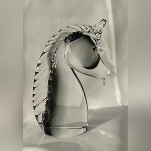 Vintage Art Glass Horse Head Paperweight Sculpture Figurine Murano gray MCM